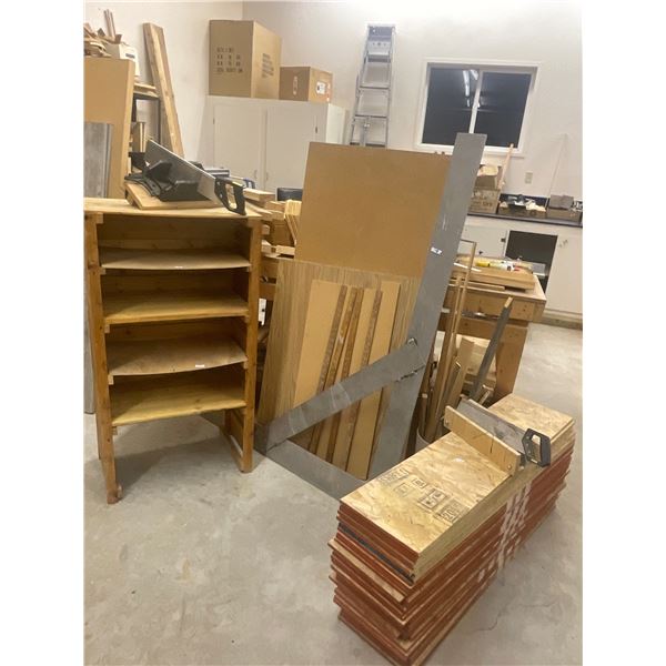 Brand New Stack of Plywood Garage Shelving Hand Saw w/ Angle Guide & More