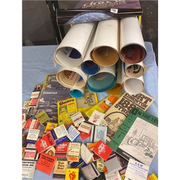 Mystery Antique Poster Lot w/ Assorted Matchbooks & More