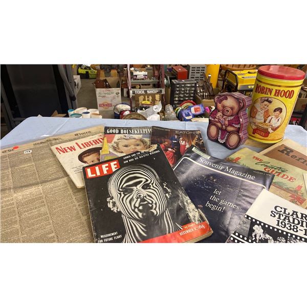Antique Magazines News Papers w/ Collectable Robin Hood Tin & More