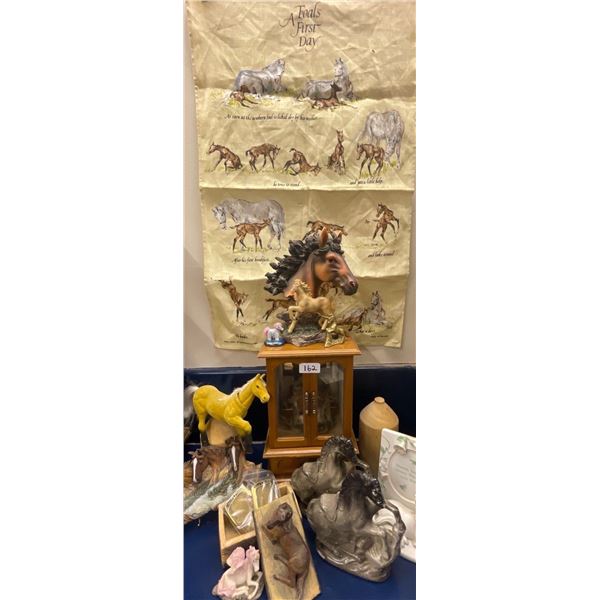 Wild Stallion Tapestry w/ Assorted Equestrian Figurines & Trinkets