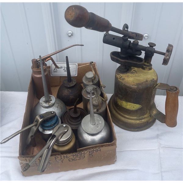 Brass Antique Torch w/ Oil Canister Collection