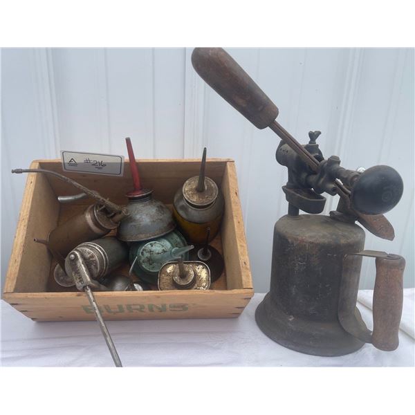 Antique Garage Basics Auto Fluids Containers & Torch