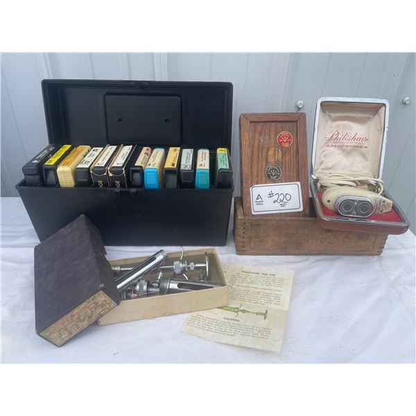Assorted 8 Track Cassettes w/ Antique Glass Syringes & More