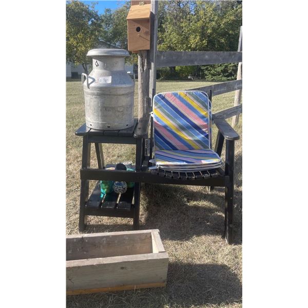 Vintage Wood Beach Lounger w/ Antique Milk Can