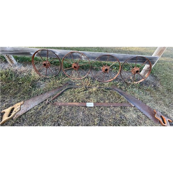Antique Iron Farm Equipment Wheels & Saws