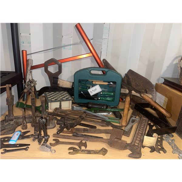 Miniature Wooden Chess Set w/ New Gardening Tools  & Antique Took Collection