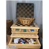 Image 1 : Wood Multi Game Box w/ Ceramic Chess Set & More