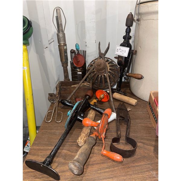 Antique Farm Gear Collection Manual Drill Snips & More