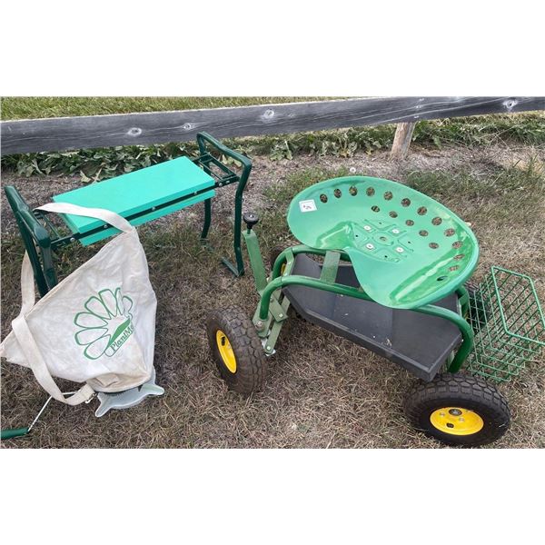 John Deer Tractor Accessories/ Seat w/ Knee Friendly Gardening Apparatus & More