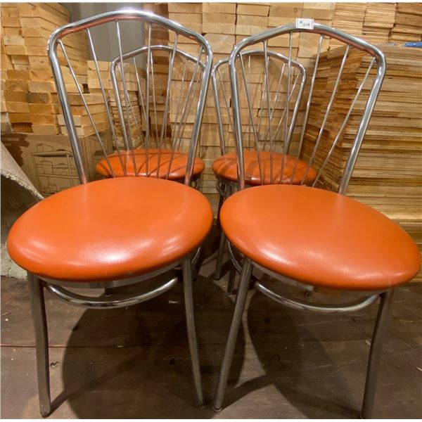 4 Pack of Retro Style Dining Chairs Chrome & Vegan Leather Upholstery