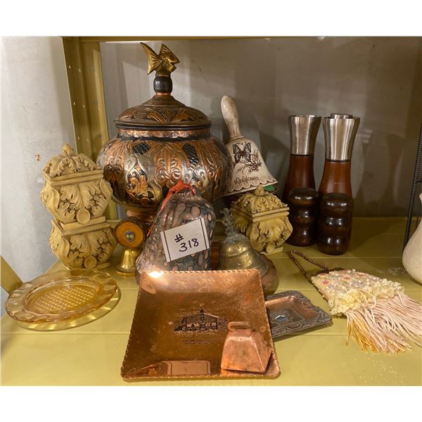 Bronze/Gold Candy Dish with Assorted Decorative Collectables