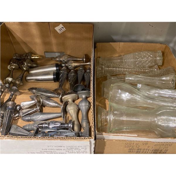 Pewter Seasoning Vessels w/ Assorted Glass & Crystal Vases