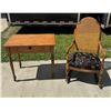 Image 1 : UPHOLSTERED CANE BACK ROCKING CHAIR AND SMALL LIBRARY TABLE