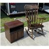 Image 2 : VINTAGE GOLD FRUIT STENCILED ROCKING CHAIR AND SMALL CABINET