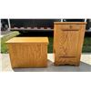 Image 1 : OAK DISPLAY STAND AND TIP DOWN TRASH CABINET