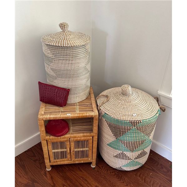 15x15x21 Wicker Accent Table w/ Woven Laundry Hampers & More