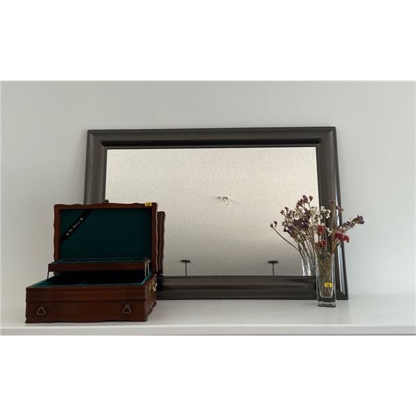 48x33 Mantel Piece Framed Mirror w/ Vintage Jewelry Box And More