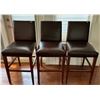 Image 1 : Trio of Decorative Bar Stools 18x22x51 Wood w/ Upholstery