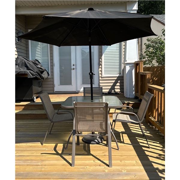 Outdoor Dining Table w/ Umbrella, Umbrella Stand & More
