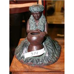 SMALL WOODEN INDIAN GIRL WITH POT