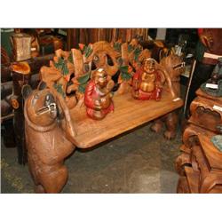 WOODEN BENCH WITH BEARS ENGRAVED