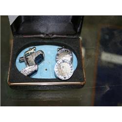 2 PAIRS OF CUFF LINKS ONE WITH BLUE JEWELS