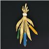 Image 2 : Estate 18K Gold Yellow Blue Green Enamel Textured Wheat Flower Bundle Brooch Pin