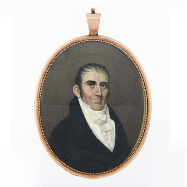 LARGE Antique Victorian 12k+ Gold Oval Hand Painted Portrait Mourning Pendant