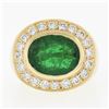 Image 4 : NEW 18k Gold 7.70 ctw GIA Oval Bezel Emerald & Diamond Hammered Wide Cocktail Ri