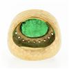 Image 7 : NEW 18k Gold 7.70 ctw GIA Oval Bezel Emerald & Diamond Hammered Wide Cocktail Ri