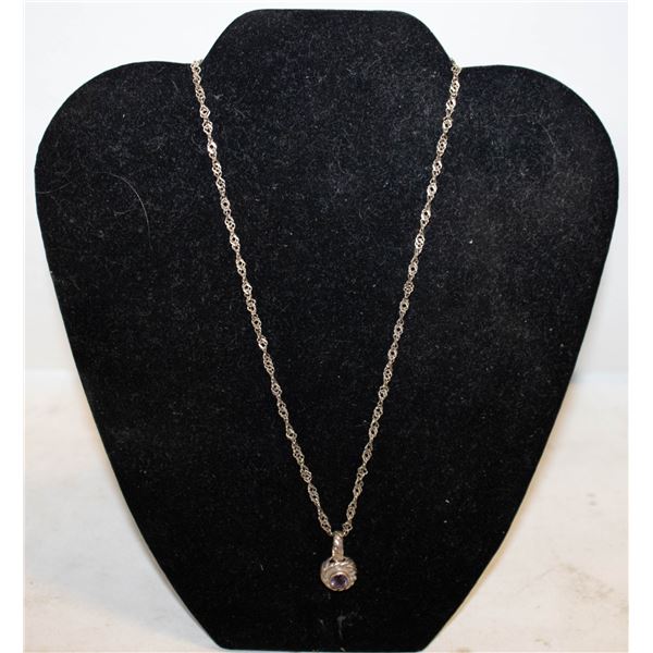 ROUND FACETED PURPLE CENTER SILVER NECKLACE 17"
