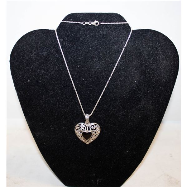 SILVER FILLIGREE HEART PENDANT NECKLACE ITALY 18"