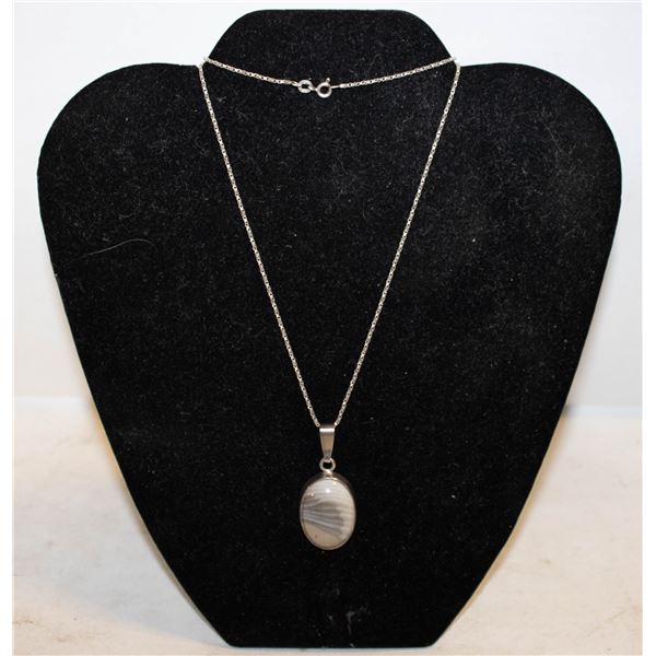 POLISHED STONE SILVER PENDANT NECKLACE 21" ITALY