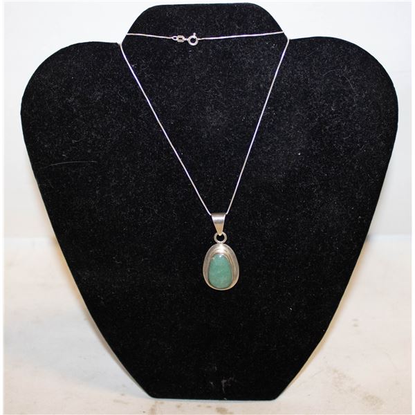 AVENTURINE PENDANT SILVER NECKLACE 18" ITALY