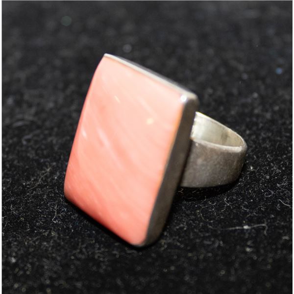 ART DECO CORAL GLASS SILVER RING SIZE 7 925