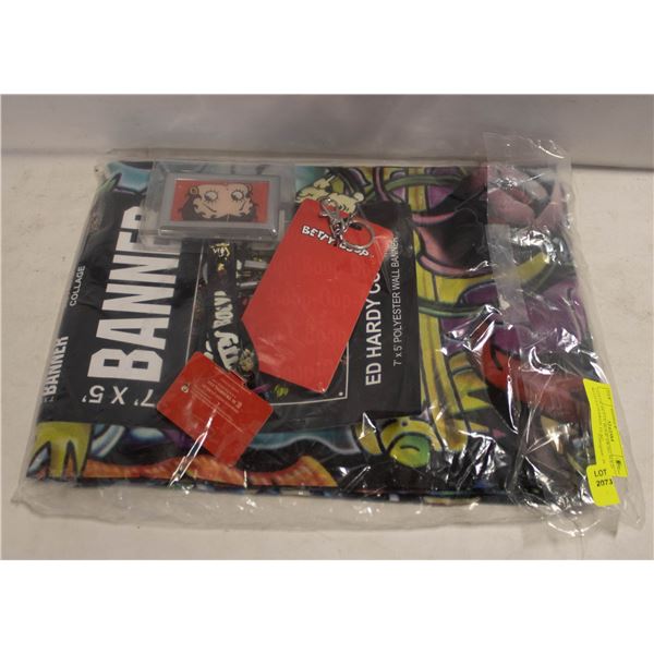 LOT OF BETTY BOOP SWAG SOLD WITH ED HARDY FLAG