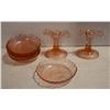 Image 1 : VINTAGE PINK DERESSION GLASS & 2 ETCHED CANDLE