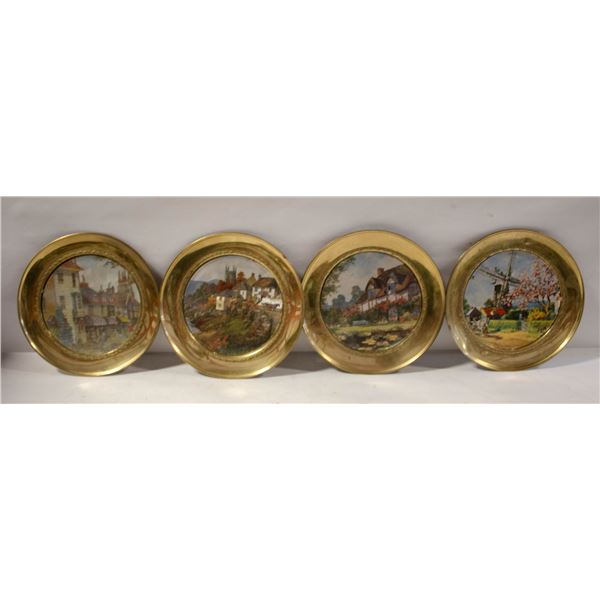 SET OF FOUR VINTAGE SOLID BRASS WALL PLATES