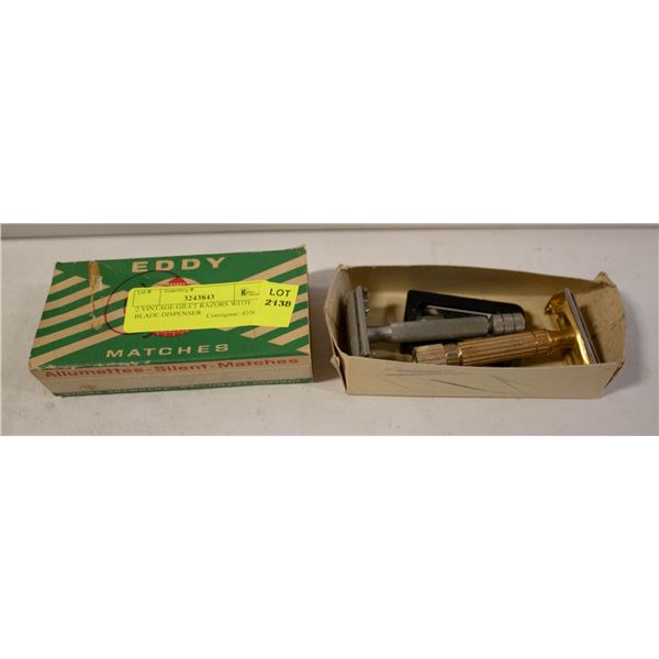 2 VINTAGE GILET RAZORS WITH BLADE DISPENSER