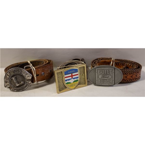 3 MENS LEATHER BELTS WITH BUCKLES ALL