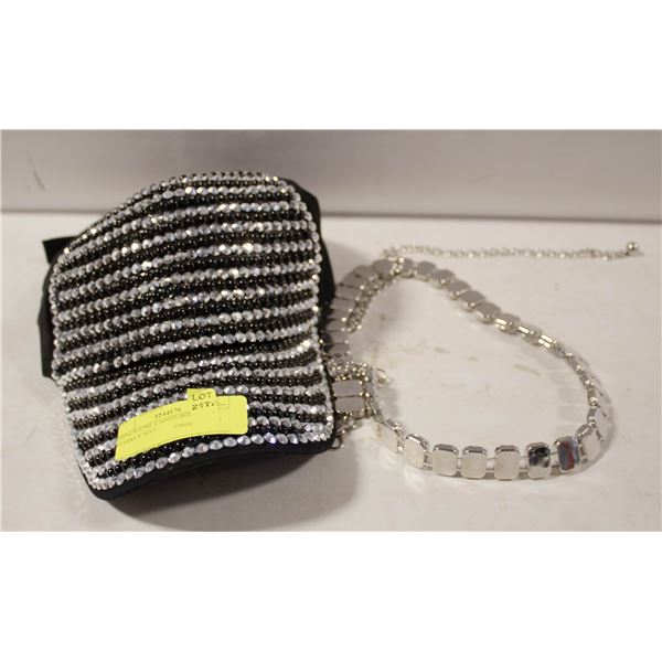 RHINESTONE LADIES BELT & SPARKLY HAT