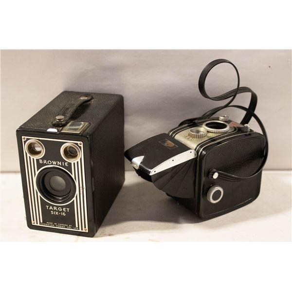 2 VINTAGE BOX CAMERAS BROWNIE TARGET SIX-16 AND