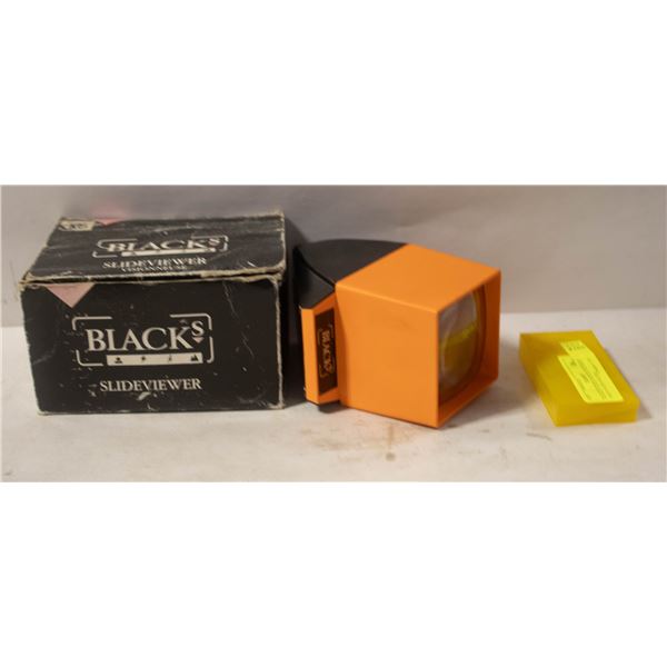 BLACKS SLIDE VIEWER WITH BOX AND A SLIDE HOLDER