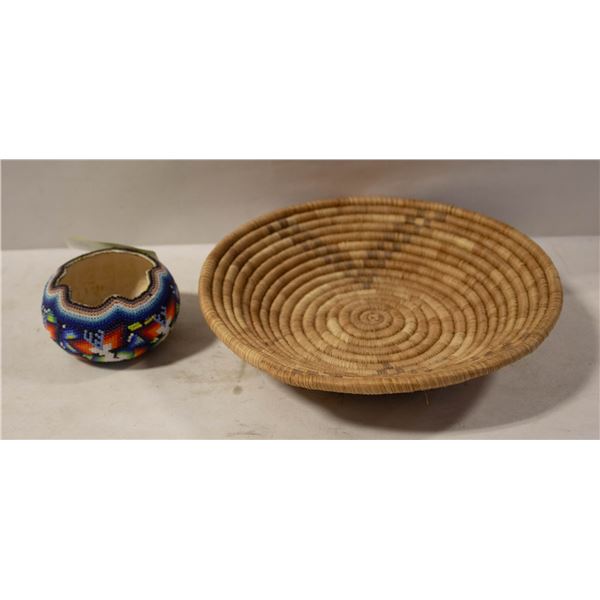 ESTATE BEADED NAVAJO BOWL & SAGE WEAVED ABORIGINAL