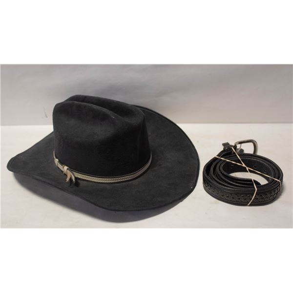 MENS SOMHER COWBOY HAT & SIZE 44 LEATHER