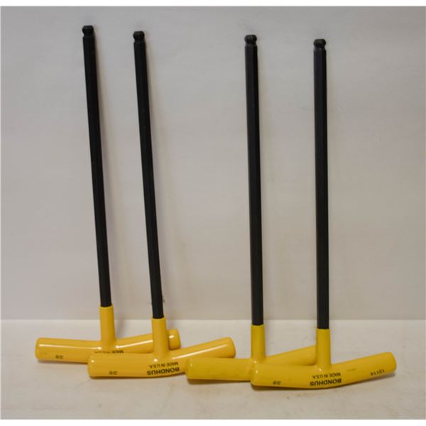 FOUR BONDHUS 3/8" BALL END HEX KEY T HANDLES