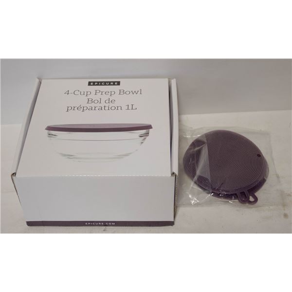 EPICURE 4-CUP PREP BOWL & 2 SILICONE SPONGES