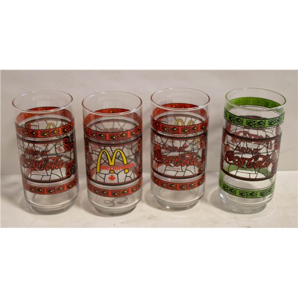 4 VINTAGE STAINGLASS MCDONALDS GLASSES