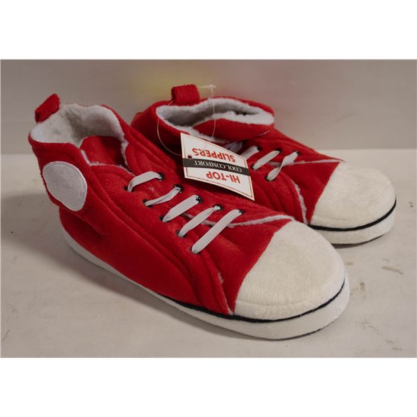 PAIR OF NEW RED SNEAKER SLIPPERS SIZE MEDIUM