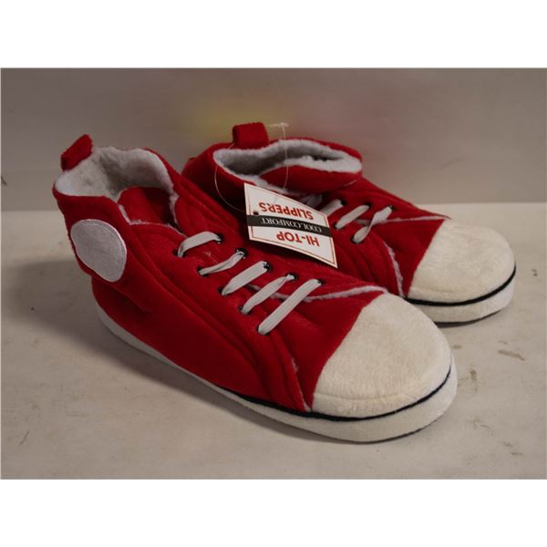PAIR OF NEW RED SNEAKER SLIPPERS SIZE MEDIUM